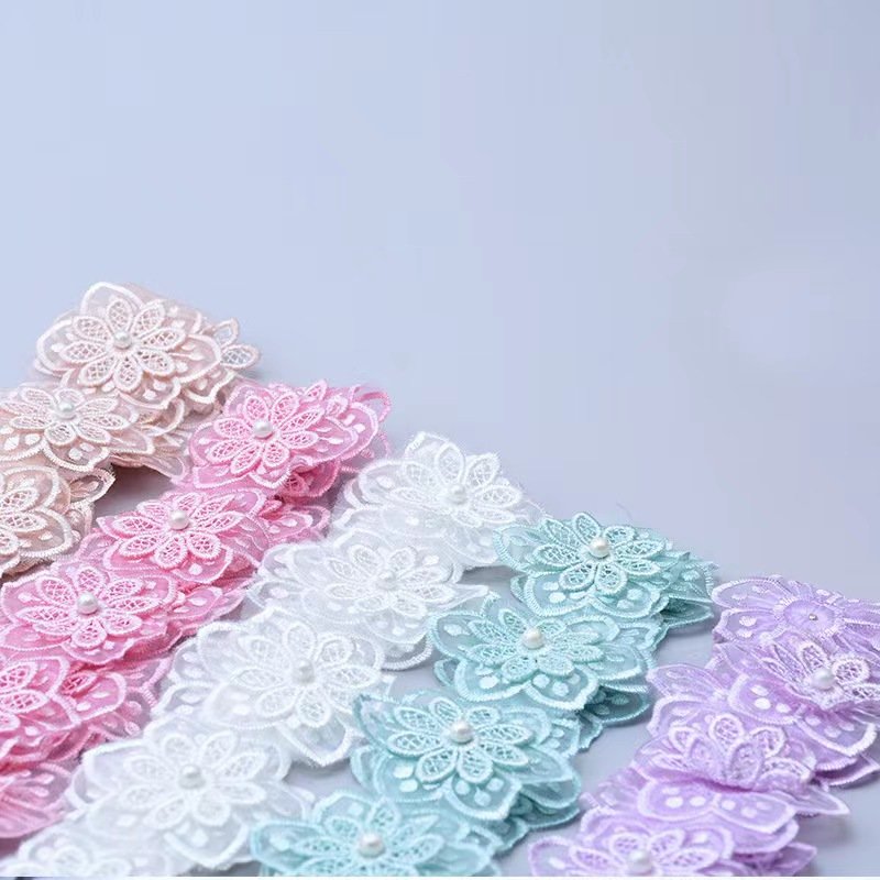 Wholesale 6cm cheap Price Chiffon Pearl Flower Embroidered Lace Trim Bridal Wedding Lace Trim
