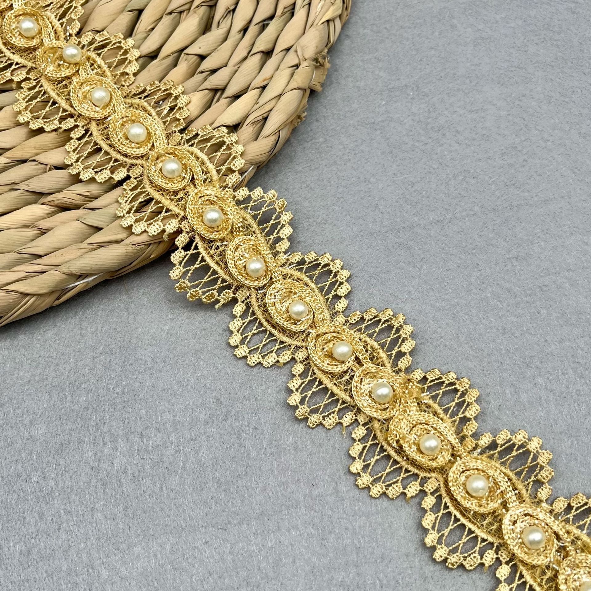 LS056 4.2cm Polyester Beaded Lace Trim Water soluble Embroidery Lace Trimming For Wedding Dress Children's Clothing Decoration
