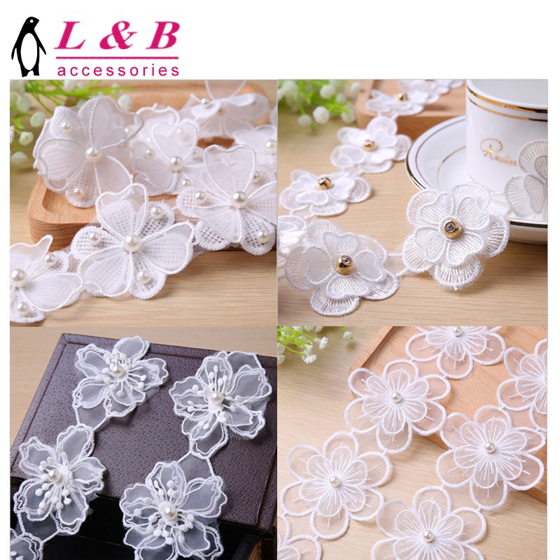 2019 China Manufacturer Hot Sale Embroidery 3D Flower Pearl Lace Trimming