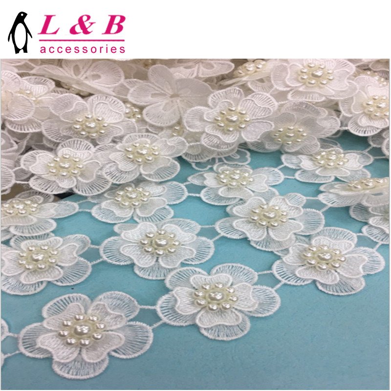 2019 China Manufacturer Hot Sale Embroidery 3D Flower Pearl Lace Trimming