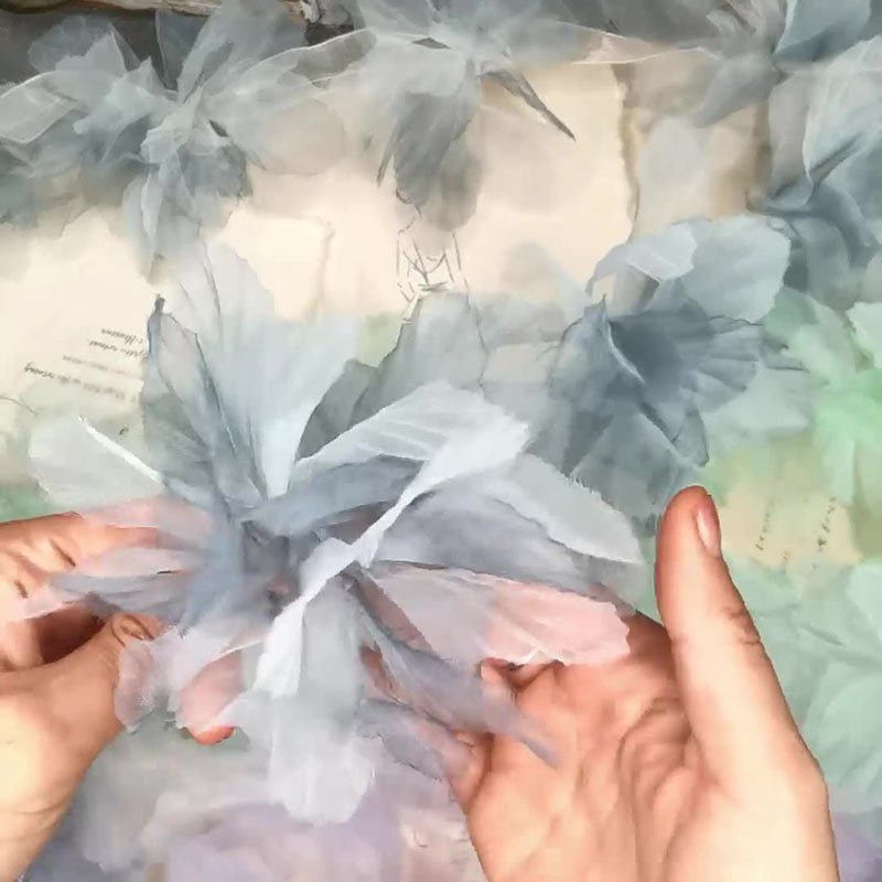 multicolor organza 3D gradient lace big flower lace trim decoration accessories wedding dress multi colors 13cm width