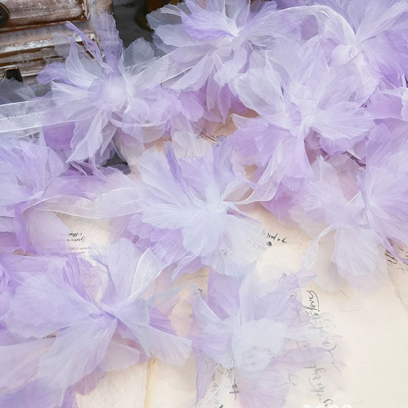 multicolor organza 3D gradient lace big flower lace trim decoration accessories wedding dress multi colors 13cm width