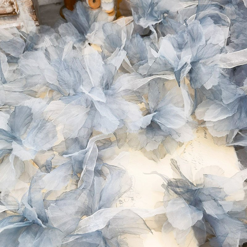 multicolor organza 3D gradient lace big flower lace trim decoration accessories wedding dress multi colors 13cm width