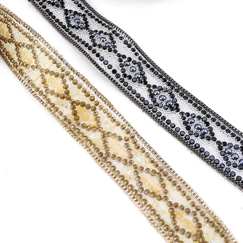 Customized Long Pearl Rhinestone Lace Hot Melt Glue Chain Drill Strip Beaded Lace Trim