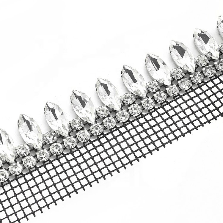Wholesale 2 row horse eye glass Diy headband ornament jeans jacket accessories glass rhinestone trim