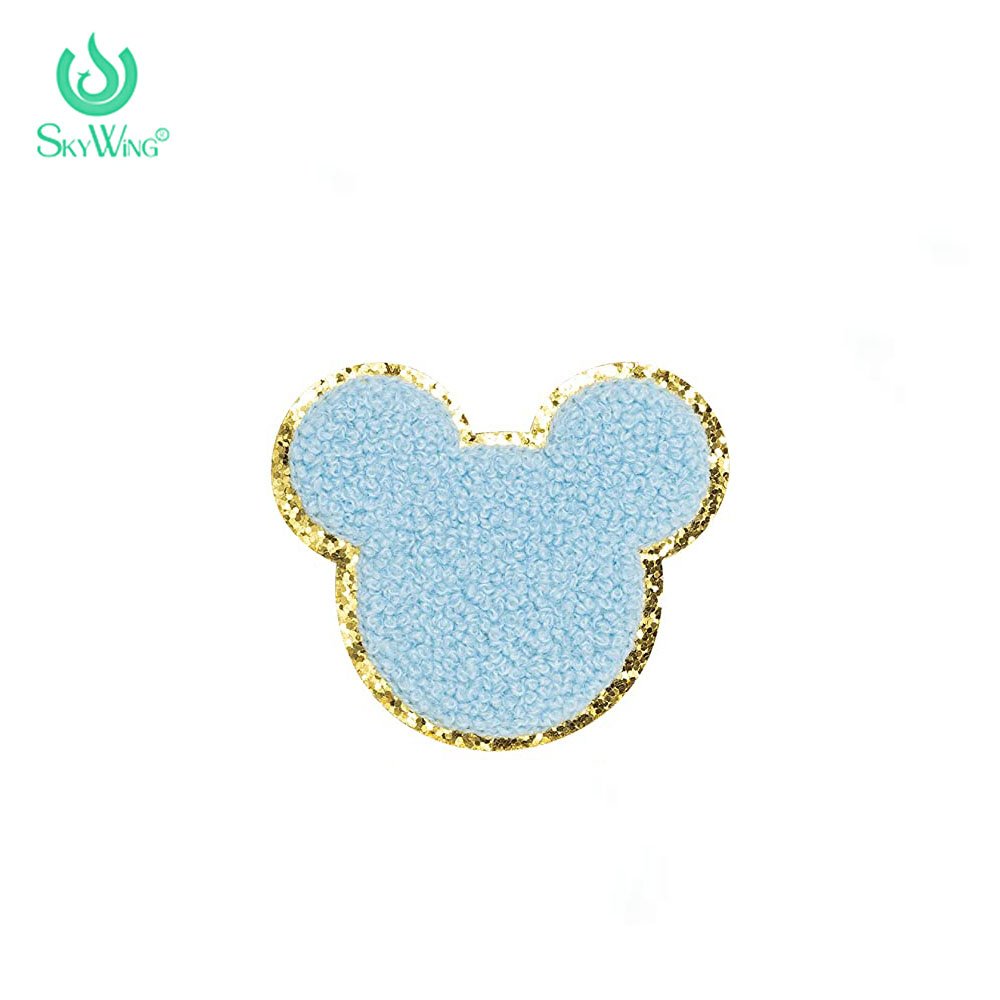 Colorful Chenille Iron on Patches Cute Mouse Kids Patches Gold Trimmed Embroidered Patches Applique DIY Accessory for Clothes
