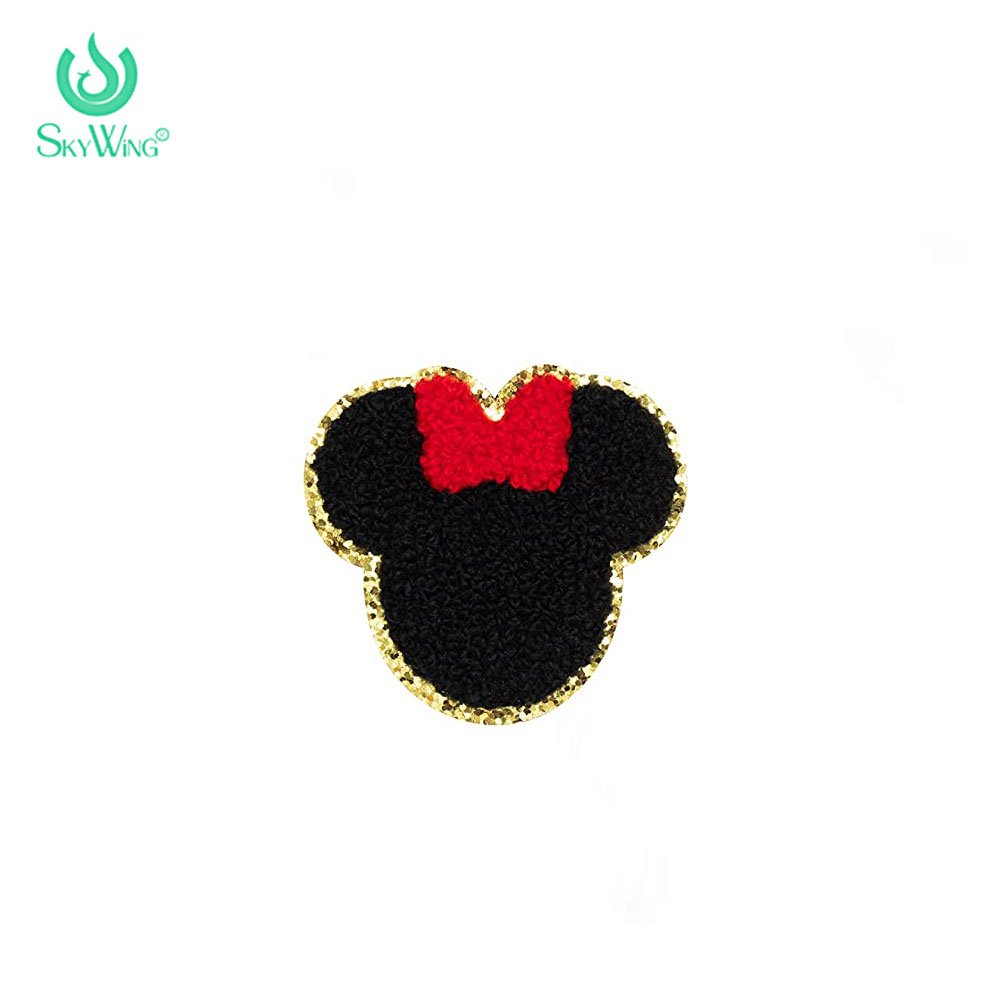 Colorful Chenille Iron on Patches Cute Mouse Kids Patches Gold Trimmed Embroidered Patches Applique DIY Accessory for Clothes