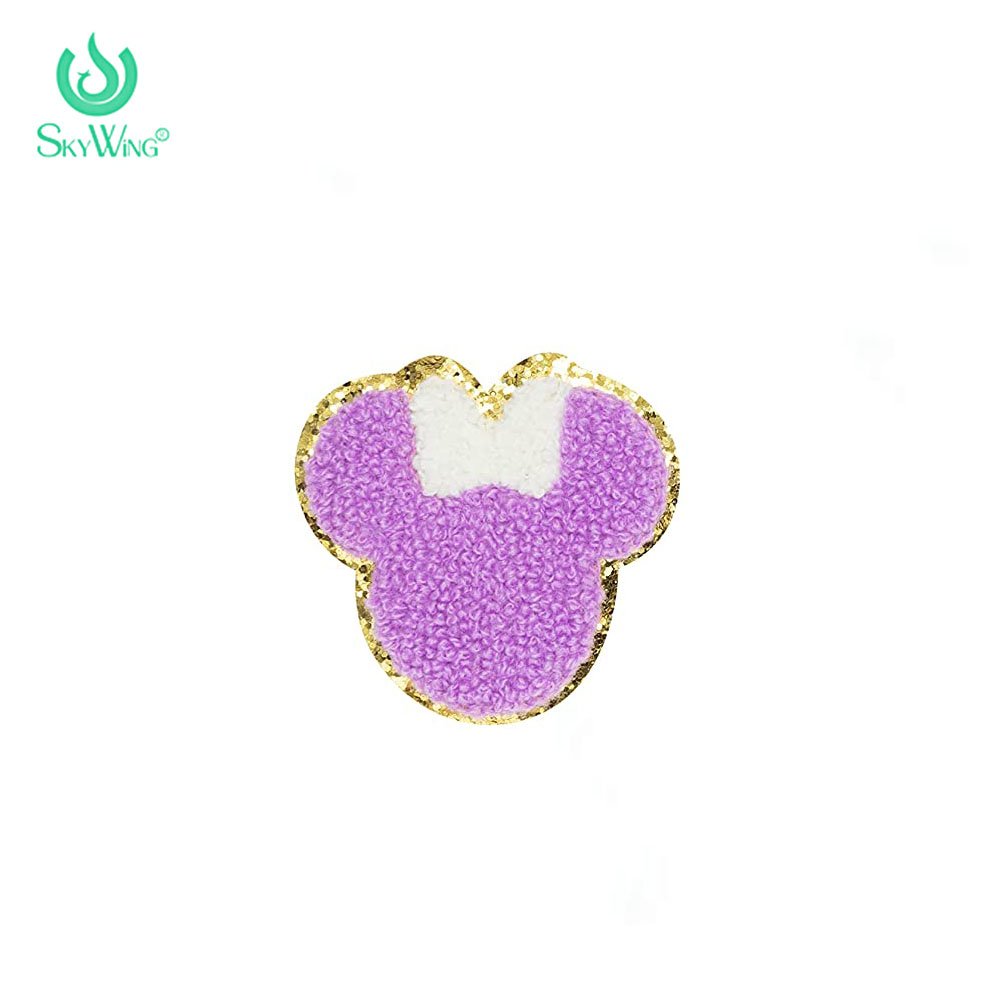 Colorful Chenille Iron on Patches Cute Mouse Kids Patches Gold Trimmed Embroidered Patches Applique DIY Accessory for Clothes