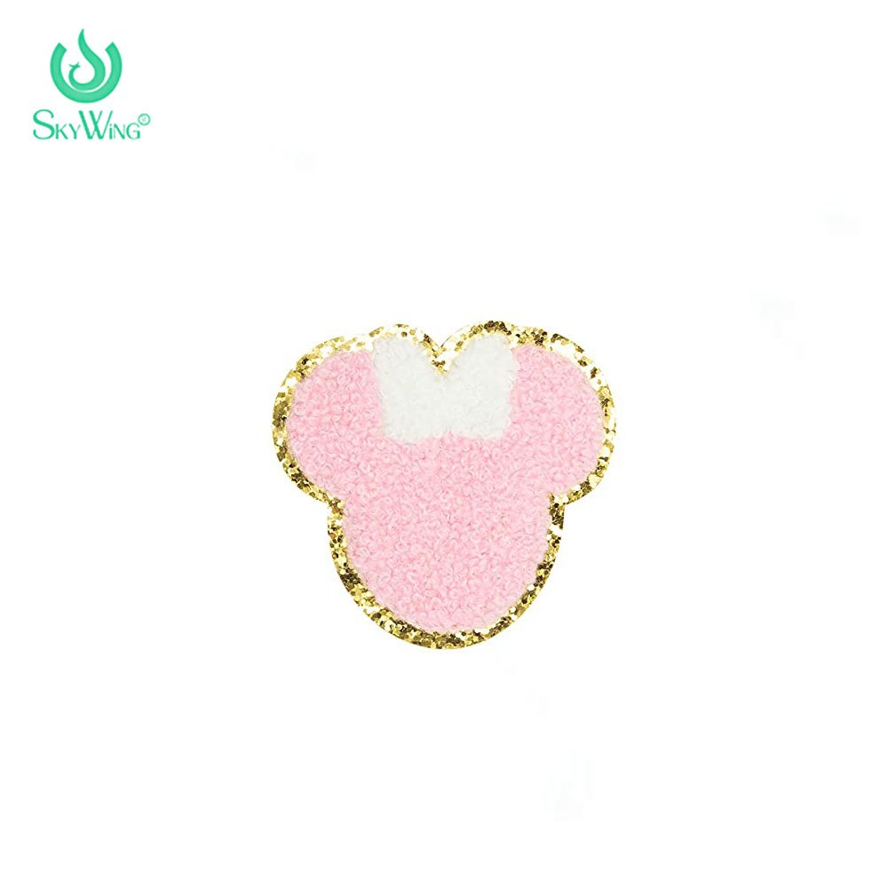 Colorful Chenille Iron on Patches Cute Mouse Kids Patches Gold Trimmed Embroidered Patches Applique DIY Accessory for Clothes