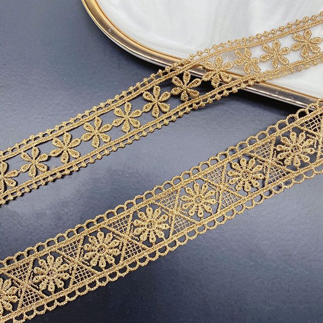 Clothing Accessories Gold Metallic Border Lace Trim Embroidery Lace Trim Gold Lace Trim applique border