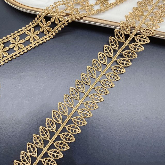 Clothing Accessories Gold Metallic Border Lace Trim Embroidery Lace Trim Gold Lace Trim applique border