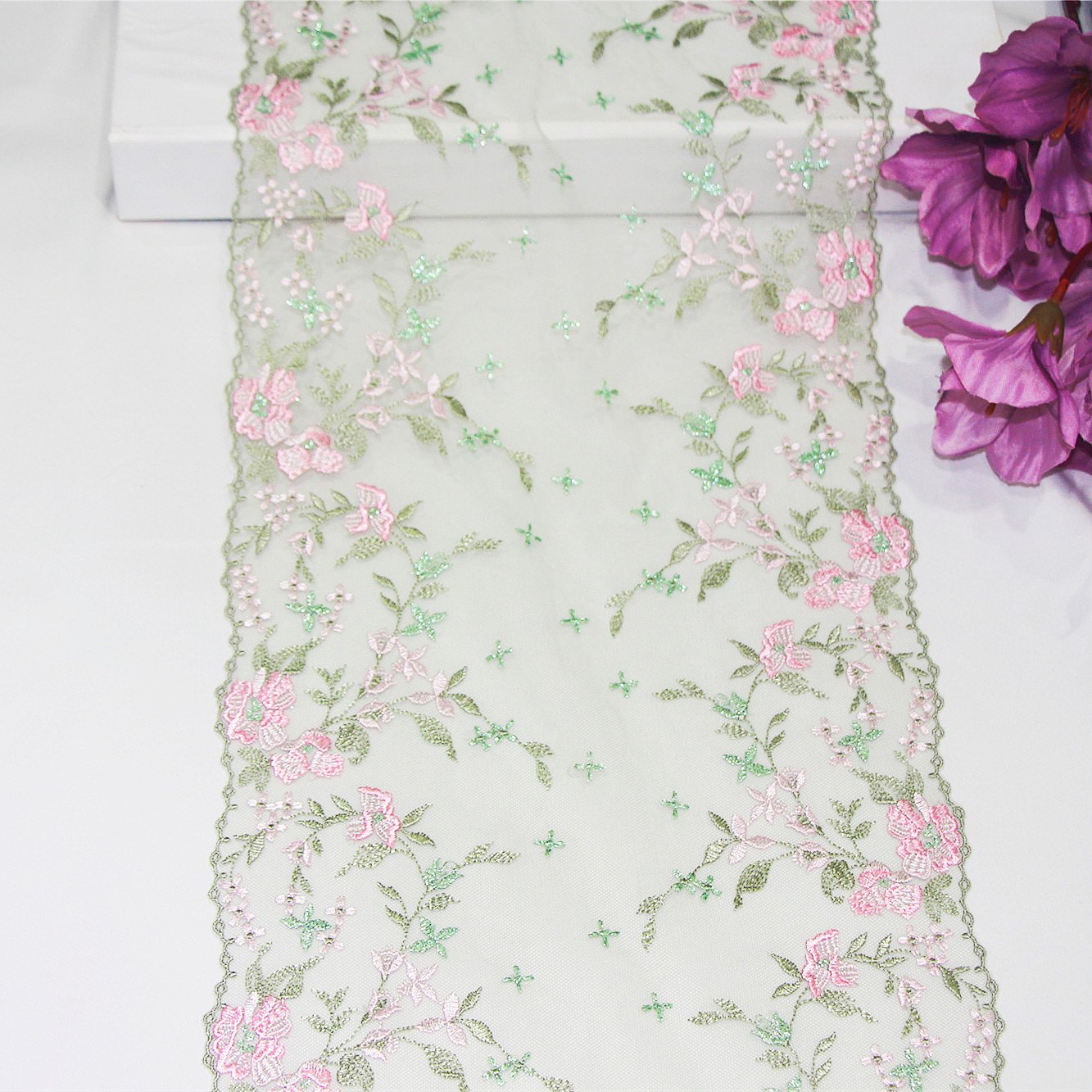 Custom Colorful Tulle Lingerie Material Embroidery Trim Fancy Flower Lace Fabric for Dress