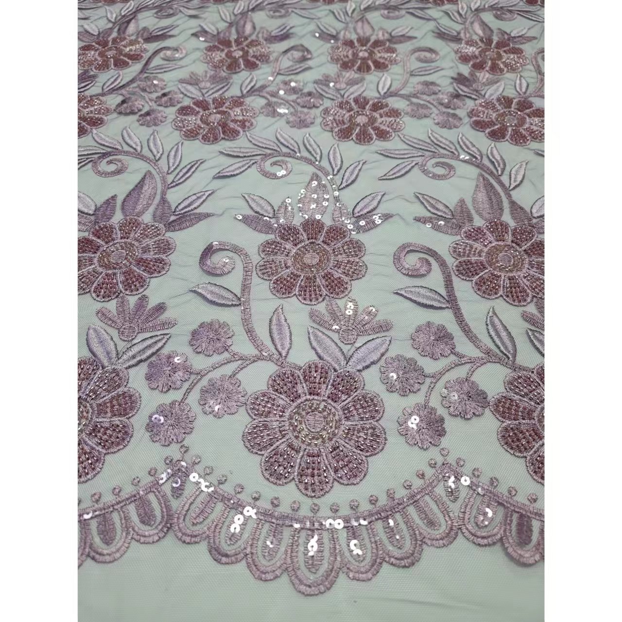 Wholesale French Light Blue Beaded Fabric Purple Multi Sequin Fabric Sequin Embroidered Fabric