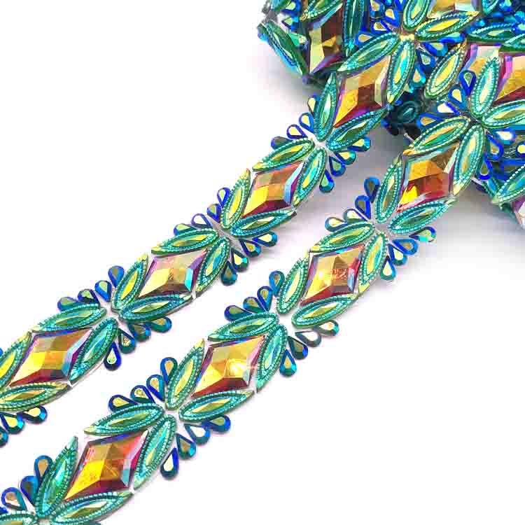 Colorful iron on rhinestone trimming for children carnival costumes