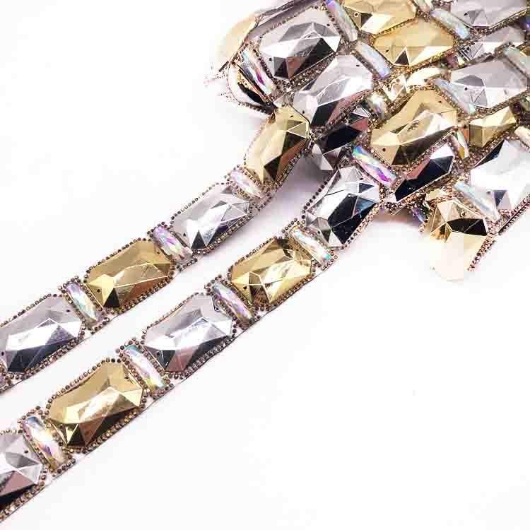 Colorful iron on rhinestone trimming for children carnival costumes