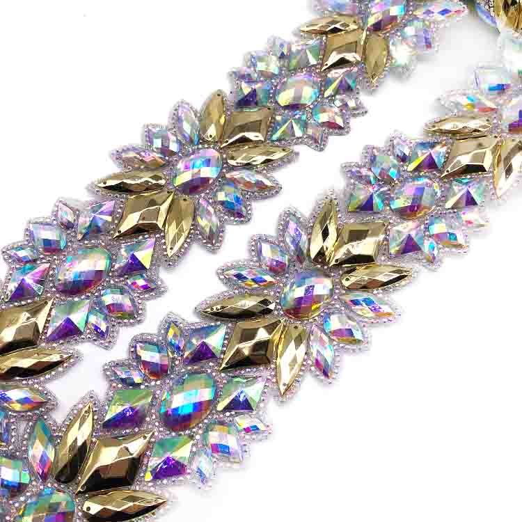 Colorful iron on rhinestone trimming for children carnival costumes