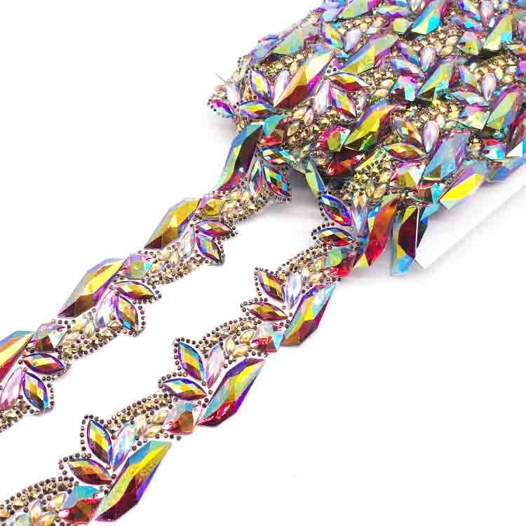 Colorful iron on rhinestone trimming for children carnival costumes