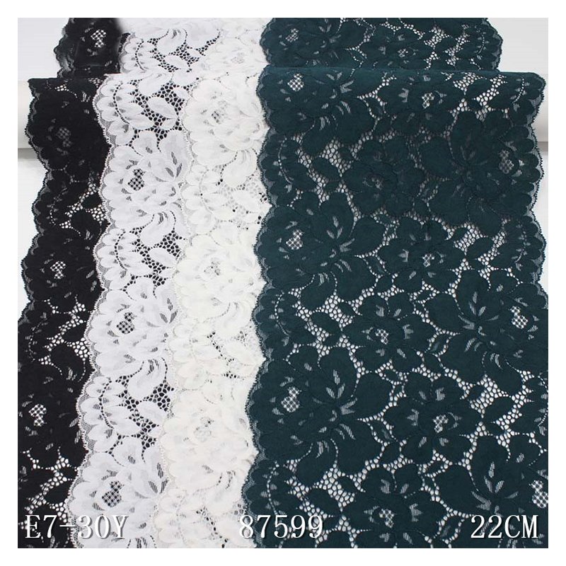 Black Stretch spandex Lace Trim 22CM high quality Knitted Tulle Elastic Lace Fabric For Women underwear Dress Spot Sale