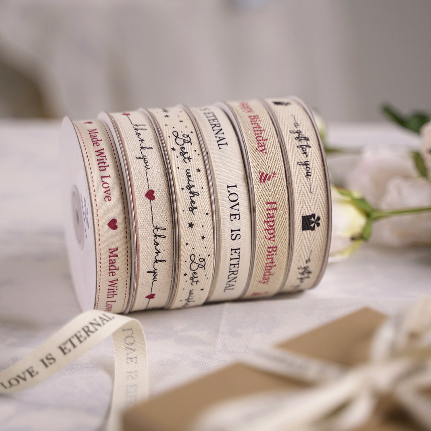High quality custom design cotton ribbon with logo trim lace cotton ribbons cotton fabric ribbon bow
