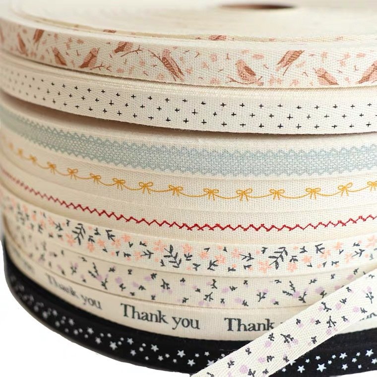 High quality custom design cotton ribbon with logo trim lace cotton ribbons cotton fabric ribbon bow