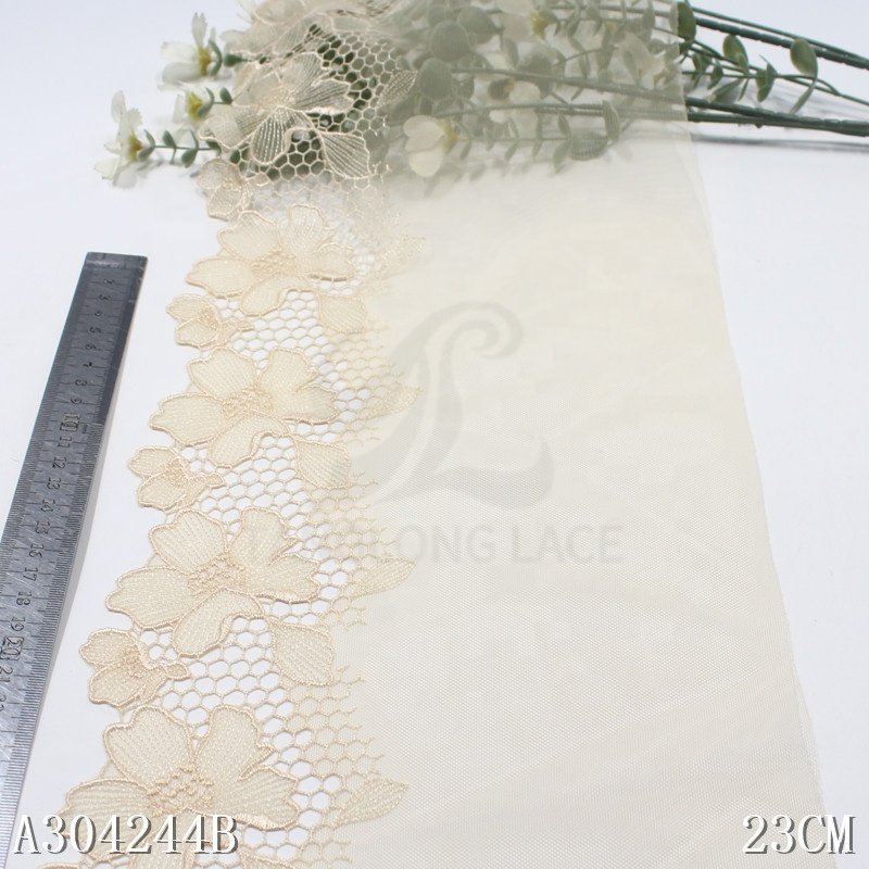 Garment Accessories Lace fabric 23cm Nude mesh Water-soluble edge Embroidery encaje bordados flower Lace Trim For Lingerie dress