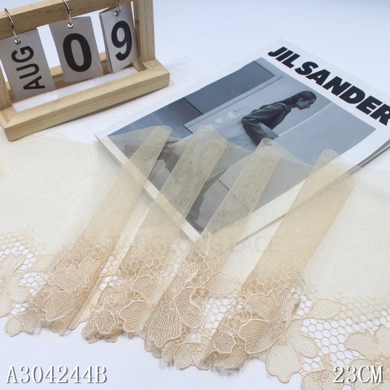 Garment Accessories Lace fabric 23cm Nude mesh Water-soluble edge Embroidery encaje bordados flower Lace Trim For Lingerie dress