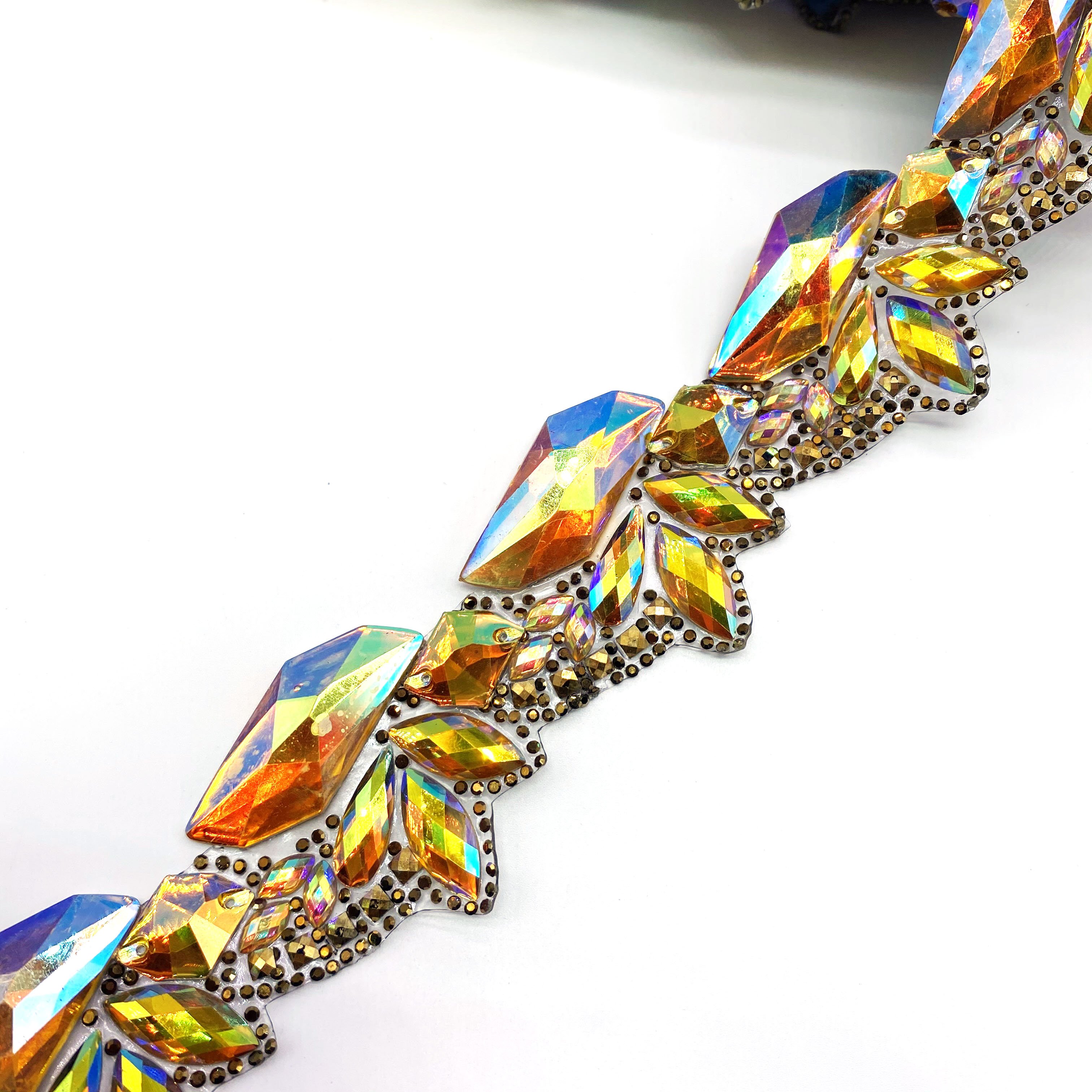 Custom Carnival Decoration Trimming Yellow AB Resin Gems Iron-On Fancy Hot Fix Rhinestone Trim for Shoes Garments Bags