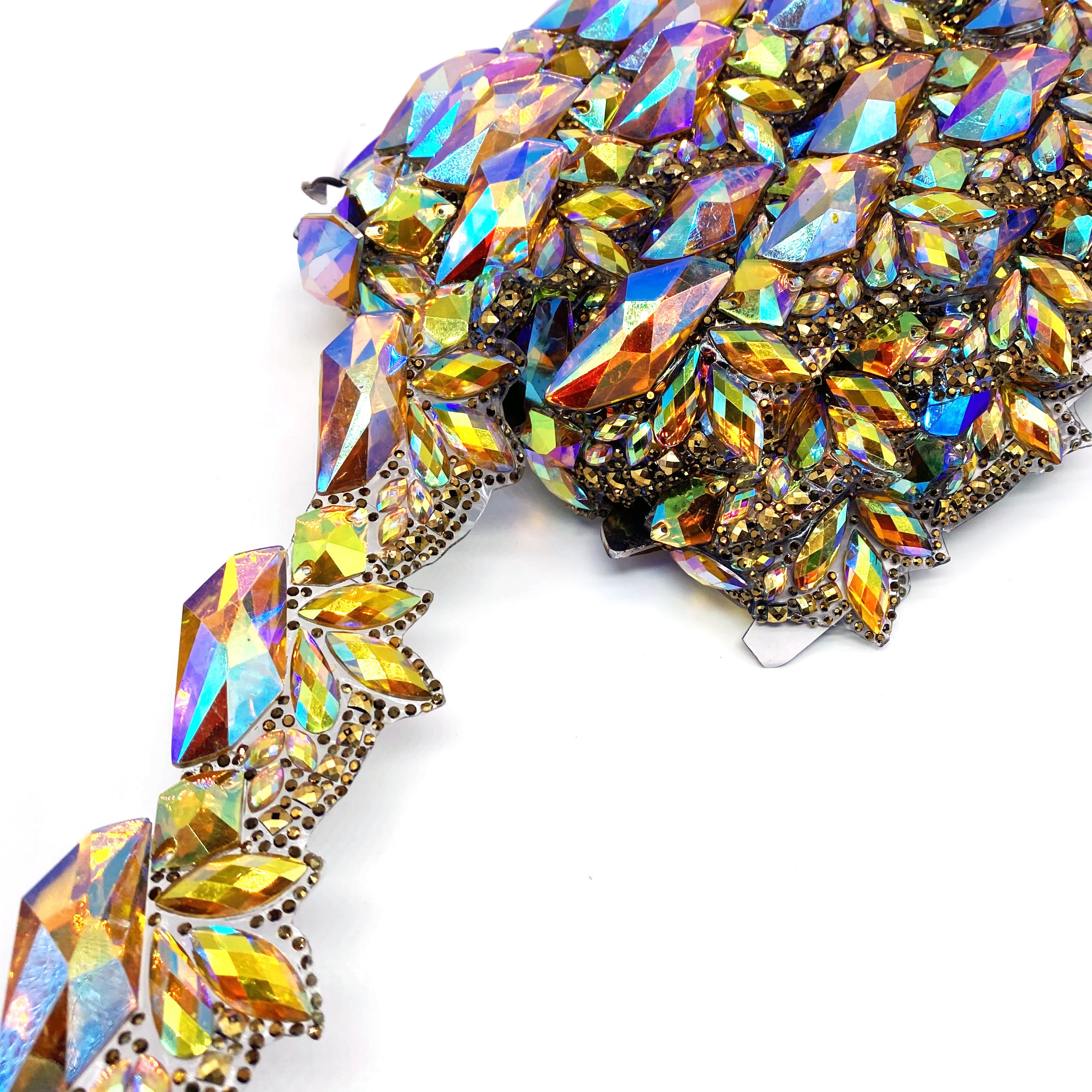 Custom Carnival Decoration Trimming Yellow AB Resin Gems Iron-On Fancy Hot Fix Rhinestone Trim for Shoes Garments Bags