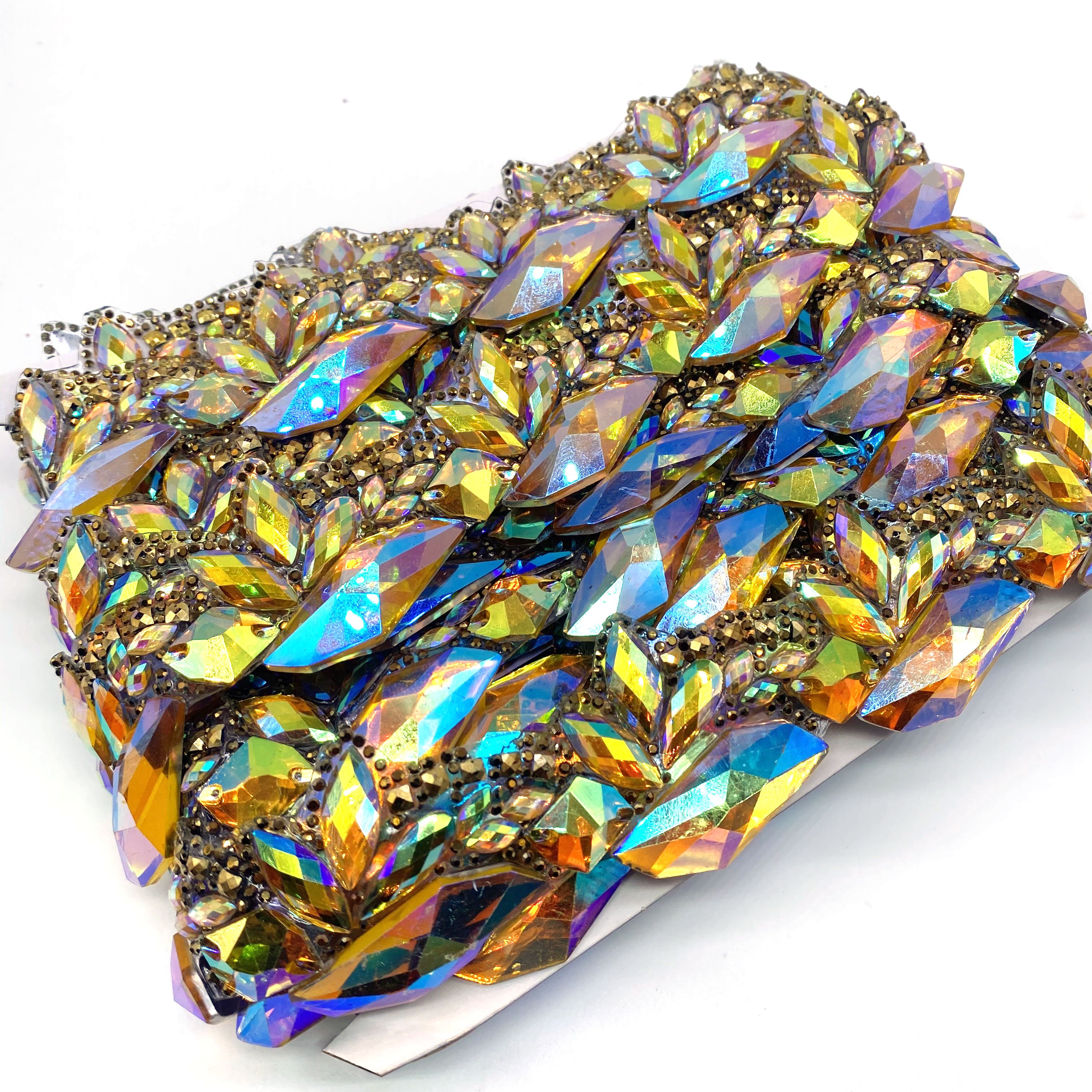 Custom Carnival Decoration Trimming Yellow AB Resin Gems Iron-On Fancy Hot Fix Rhinestone Trim for Shoes Garments Bags