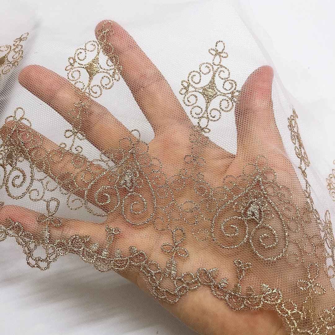 15CM Hot sale gold water-soluble embroidery net lace trim border decoration LT2641B