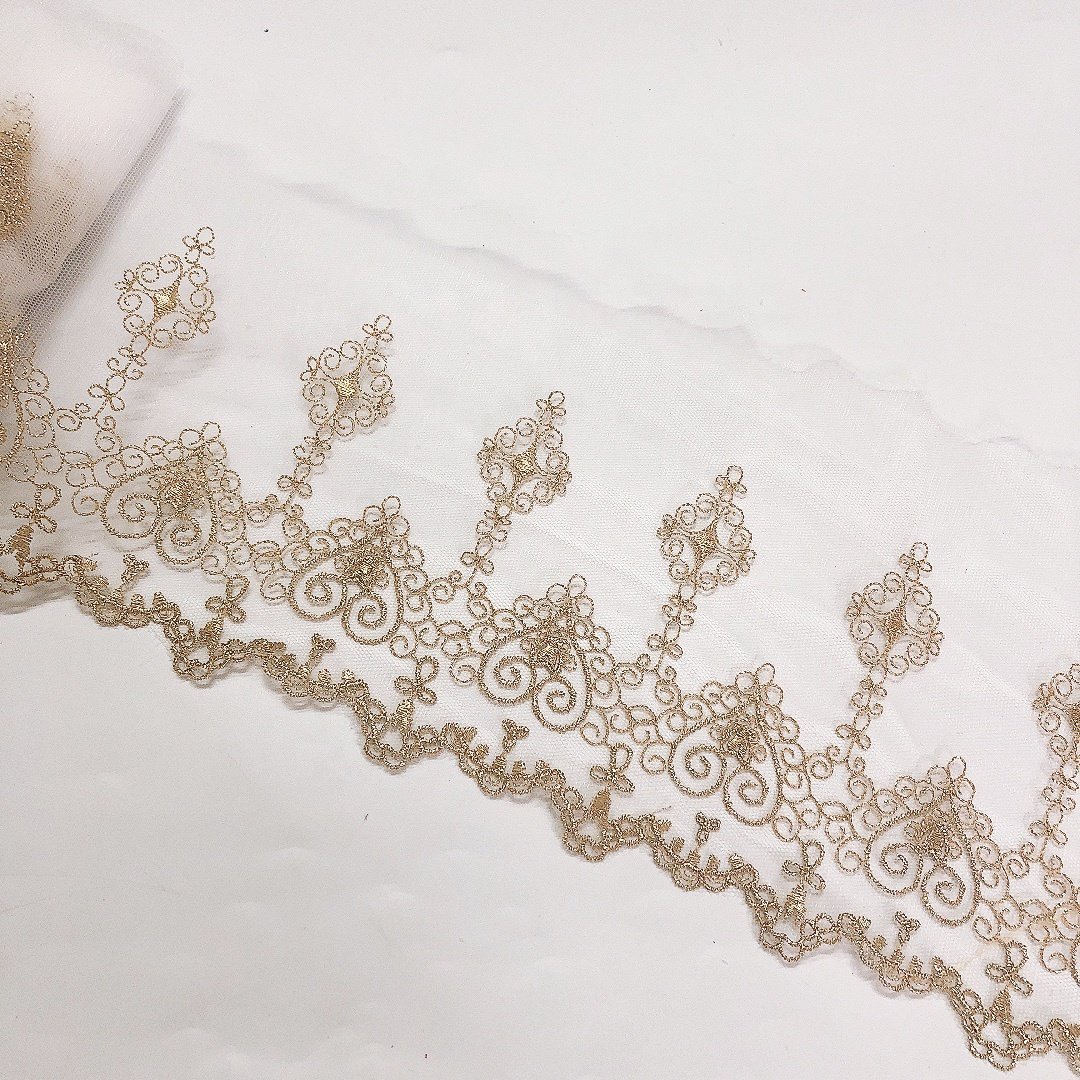 15CM Hot sale gold water-soluble embroidery net lace trim border decoration LT2641B