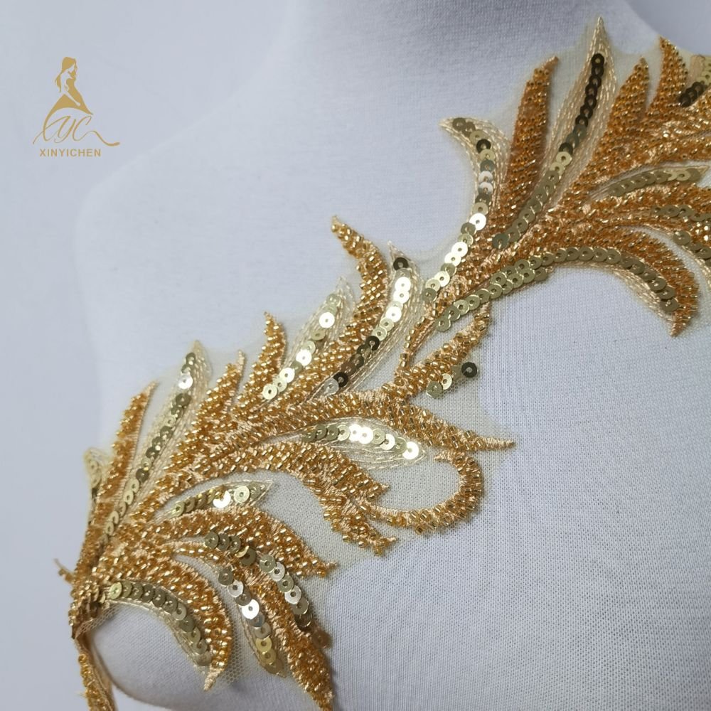 GOLD SLIVER Beaded sequin Trim embroidery lace accessories for clothing Beaded Sequin Silver 3d Embroidered