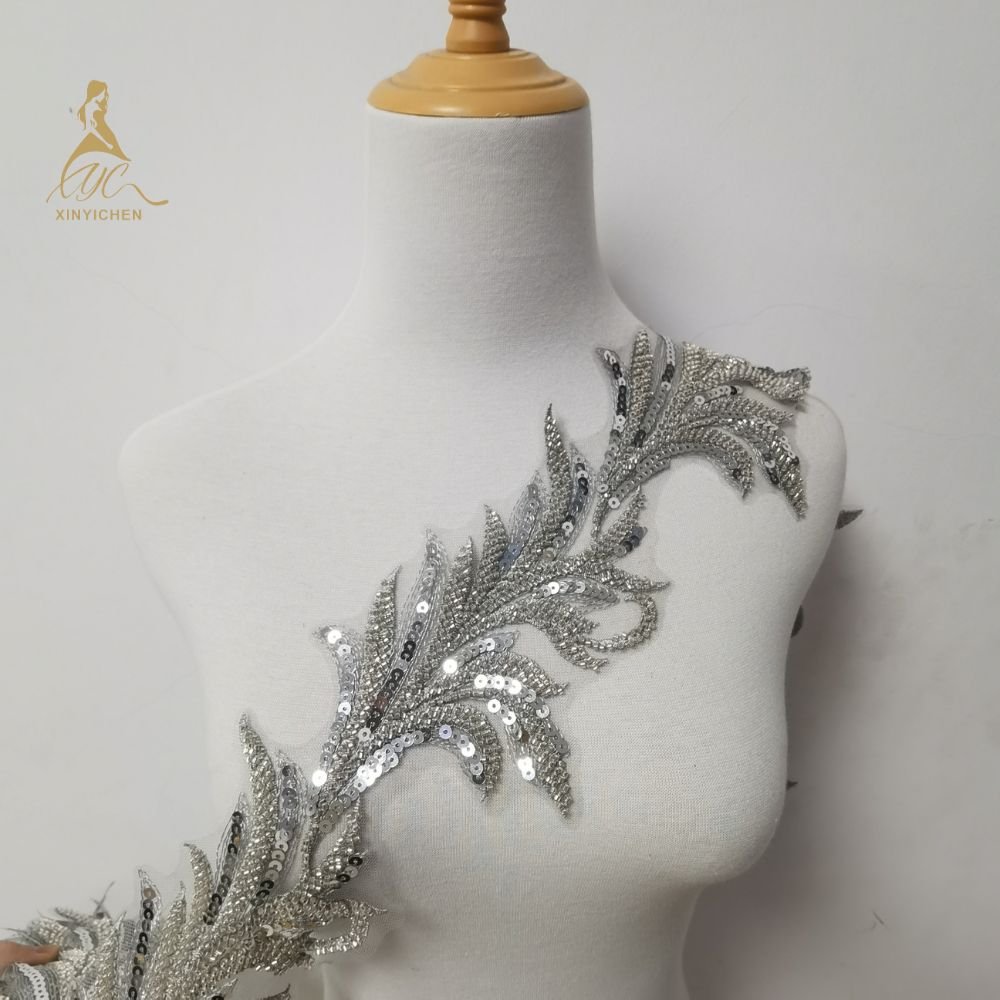 GOLD SLIVER Beaded sequin Trim embroidery lace accessories for clothing Beaded Sequin Silver 3d Embroidered