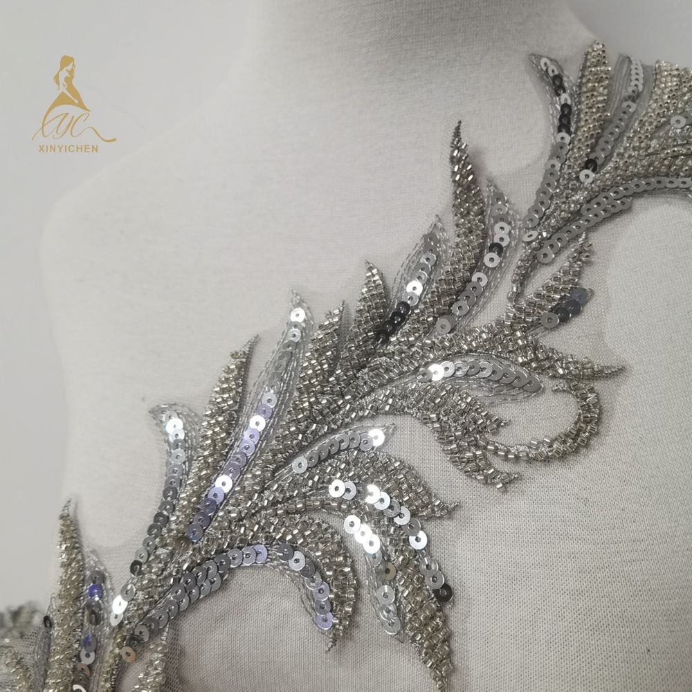 GOLD SLIVER Beaded sequin Trim embroidery lace accessories for clothing Beaded Sequin Silver 3d Embroidered