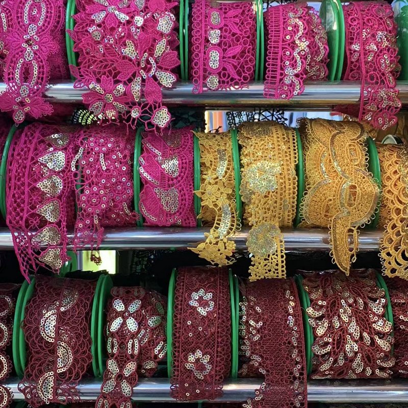 whole sale embroidery polyester colors lace sequined trimming lace