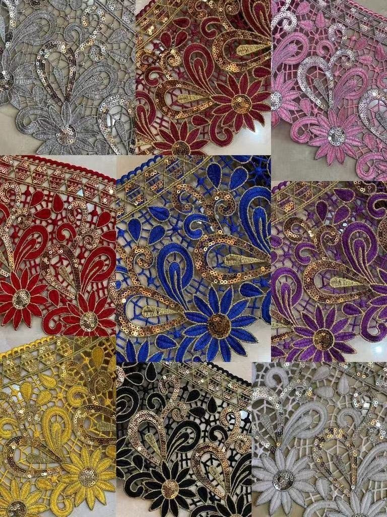 whole sale embroidery polyester colors lace sequined trimming lace