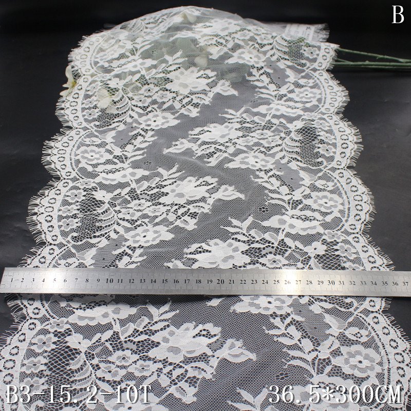 3 Meters Length Eyelash French Lace Fabric 36cm wide white inelastic Chantilly Lace Fabric for women