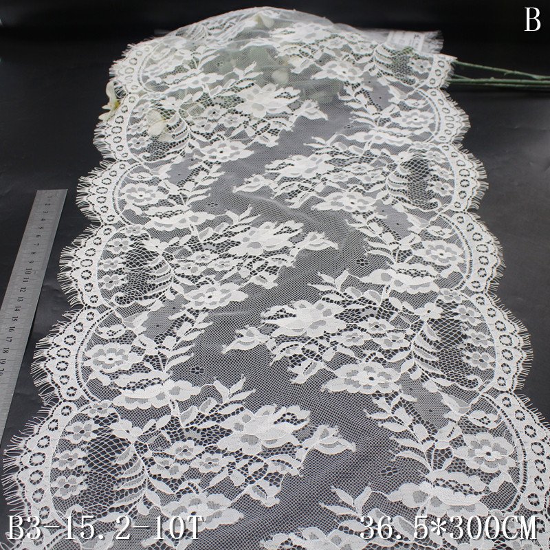 3 Meters Length Eyelash French Lace Fabric 36cm wide white inelastic Chantilly Lace Fabric for women