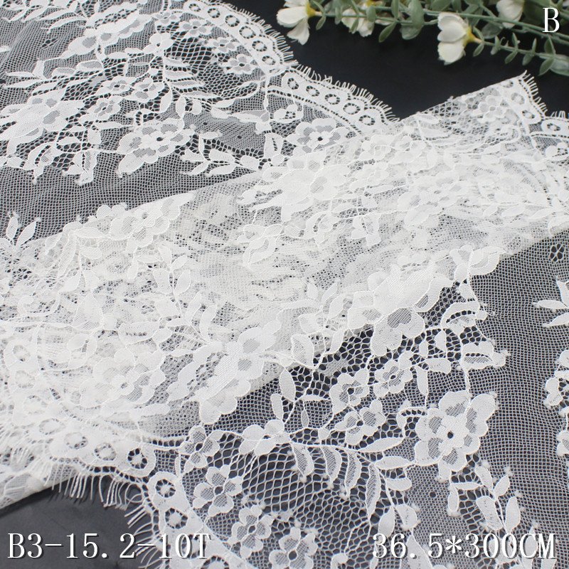 3 Meters Length Eyelash French Lace Fabric 36cm wide white inelastic Chantilly Lace Fabric for women
