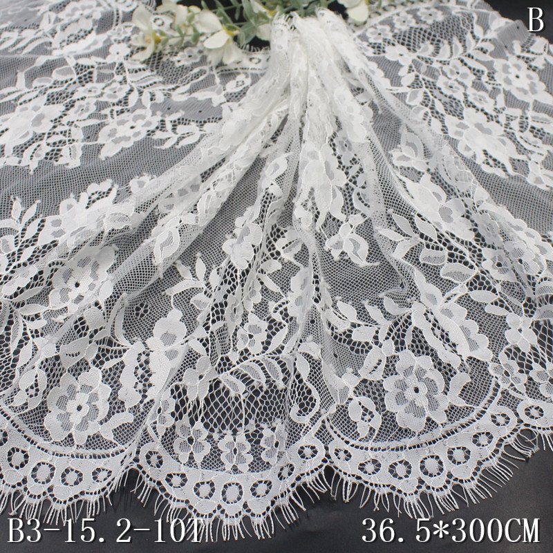 3 Meters Length Eyelash French Lace Fabric 36cm wide white inelastic Chantilly Lace Fabric for women