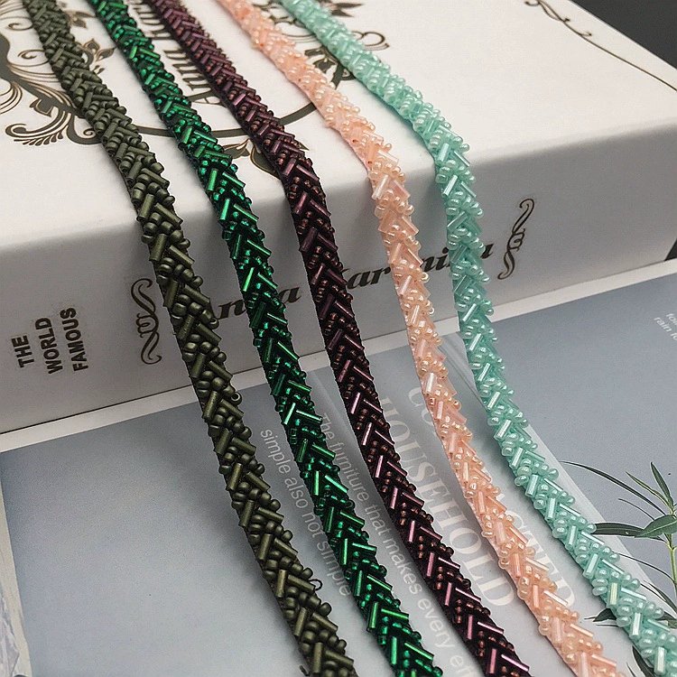 Handmade bead Trims Multi colors sew on mesh lace beaded trim DIY garment accessories crystal sewing lace trims