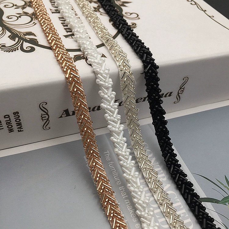 Handmade bead Trims Multi colors sew on mesh lace beaded trim DIY garment accessories crystal sewing lace trims