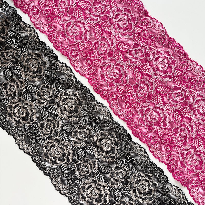 latest Design Stock black 15cm daisy flower lace elastic lace trim for lingerie and fashion women dresses