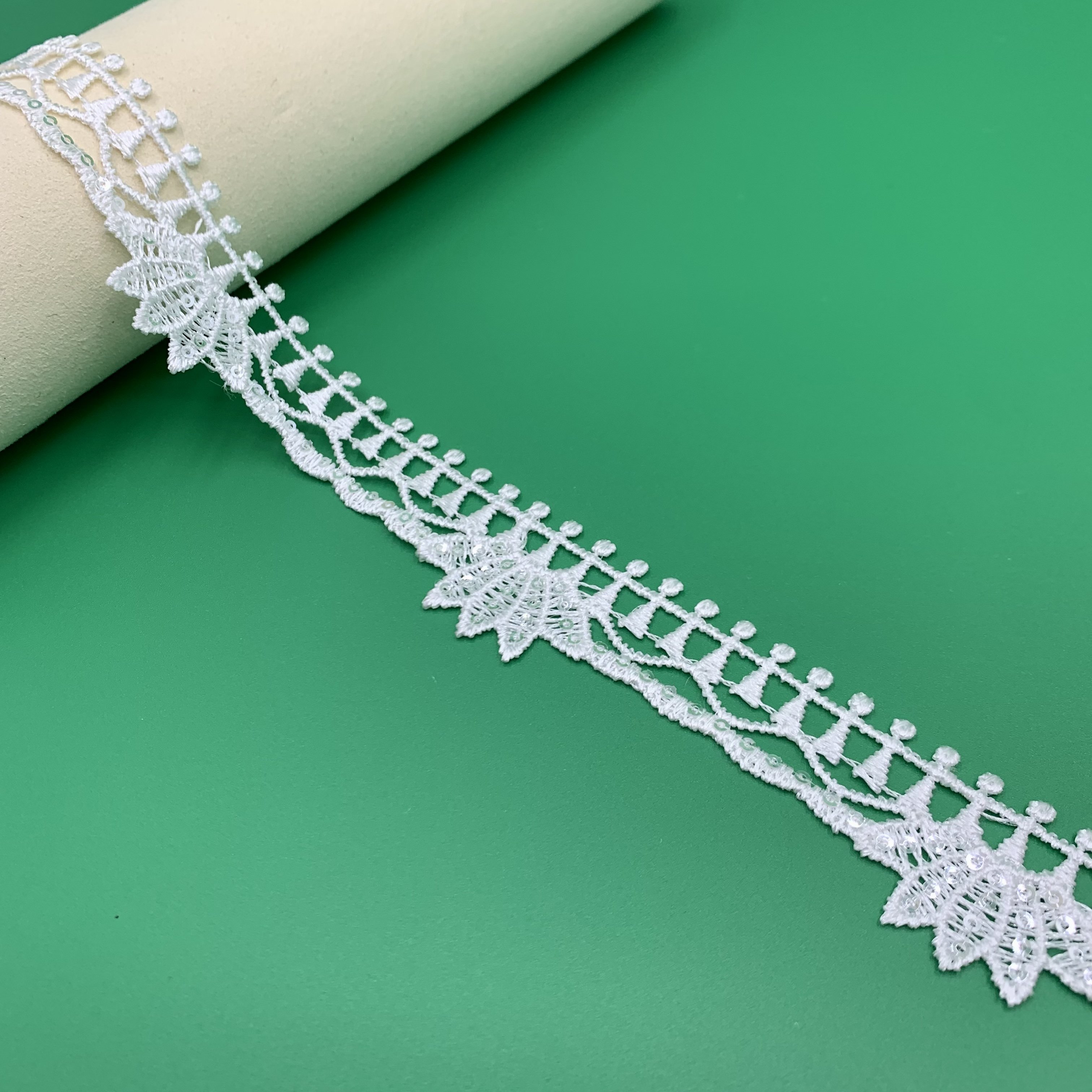 Apparel Sewing lace white shiny Water soluble polyester Embroidery sequin lace trim