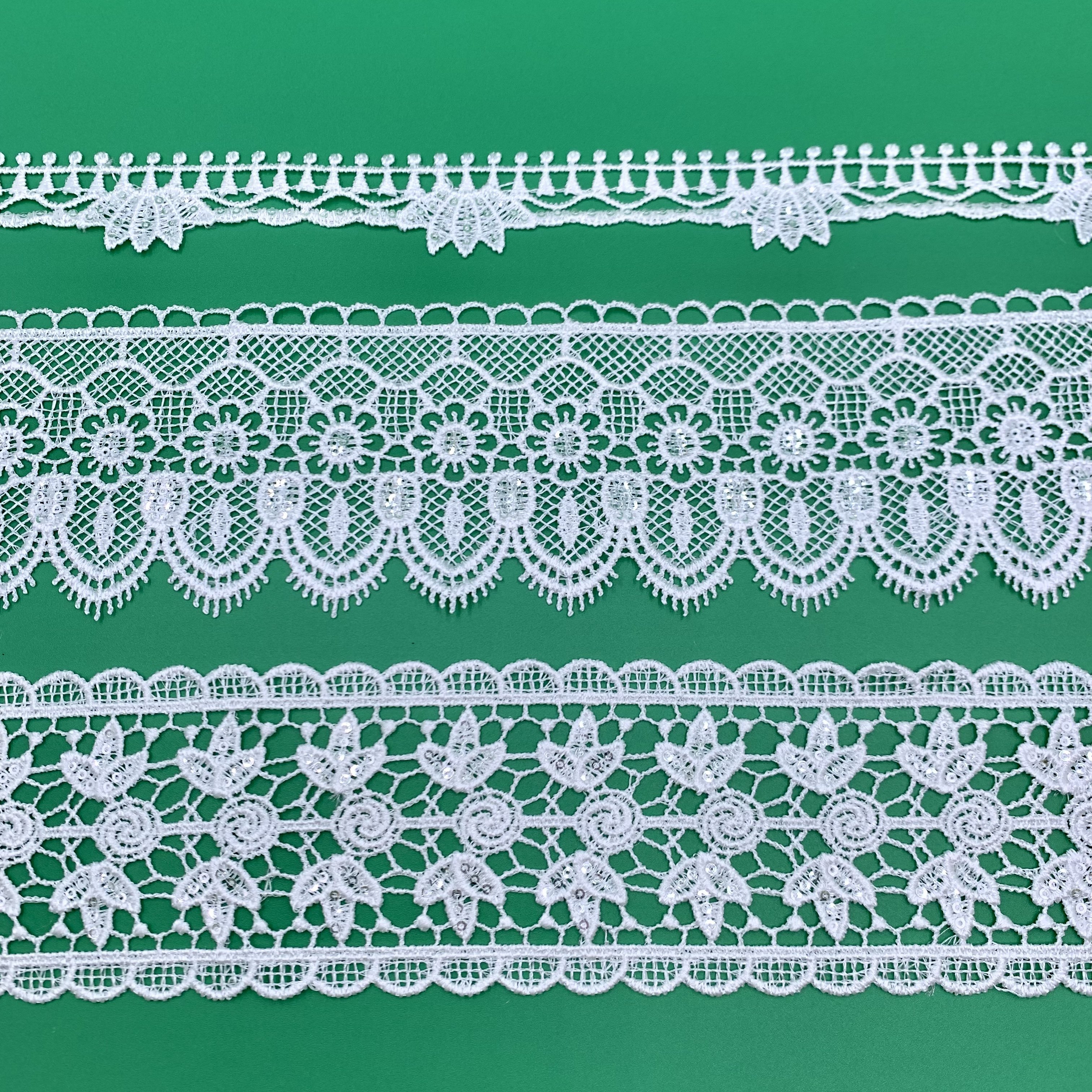 Apparel Sewing lace white shiny Water soluble polyester Embroidery sequin lace trim