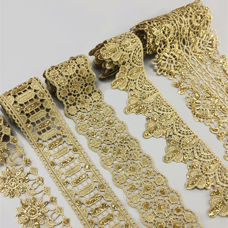 Wholesale hollowed out glitter gold lace edging clothing curtain border lace decorative fabric DIY accessories SF22-35