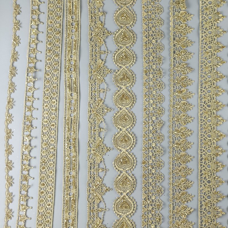 Wholesale hollowed out glitter gold lace edging clothing curtain border lace decorative fabric DIY accessories SF22-35