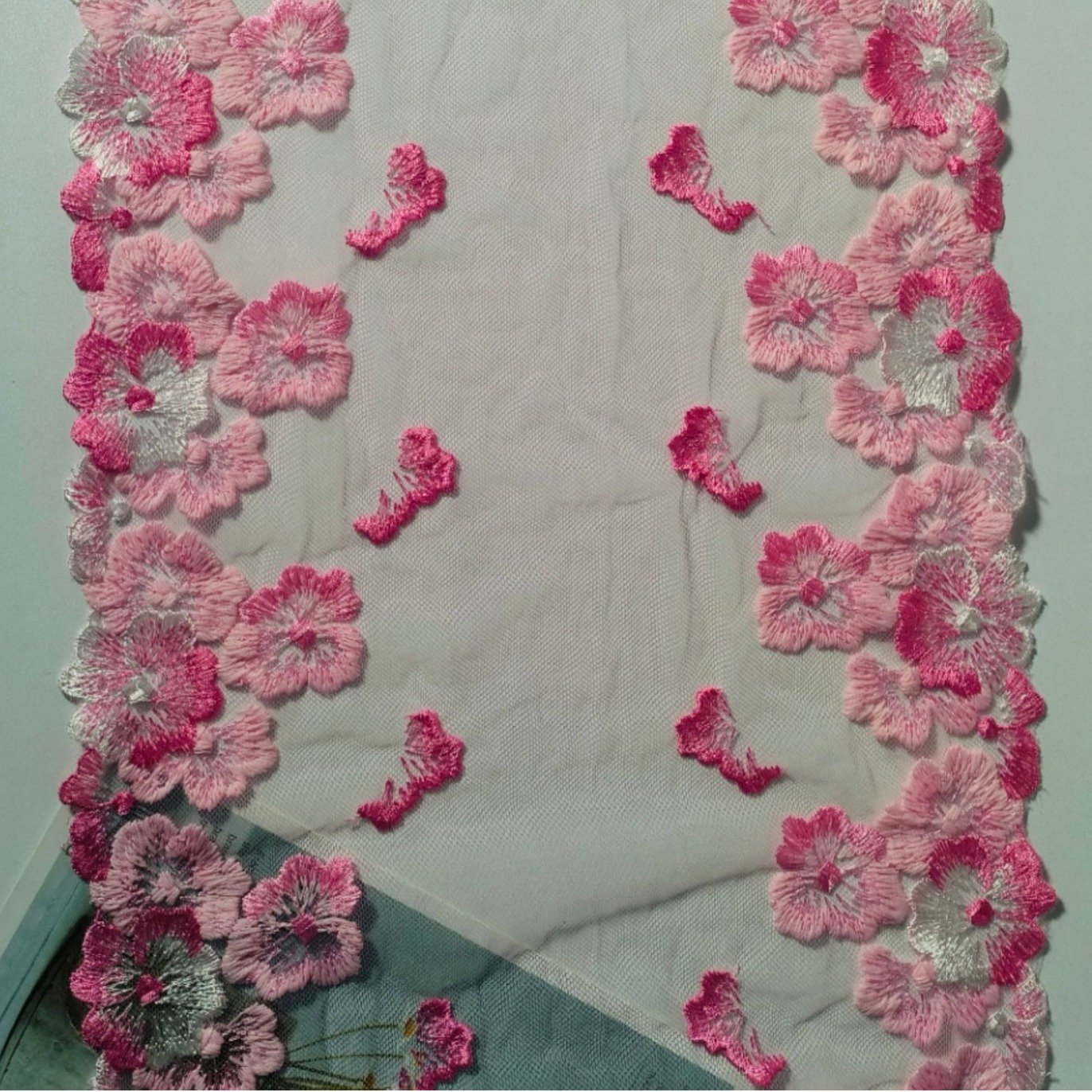 Flower Floral Embroidered Trim Tulle Lace Multicolor Embroidered Lace Trim Multicolored Flower