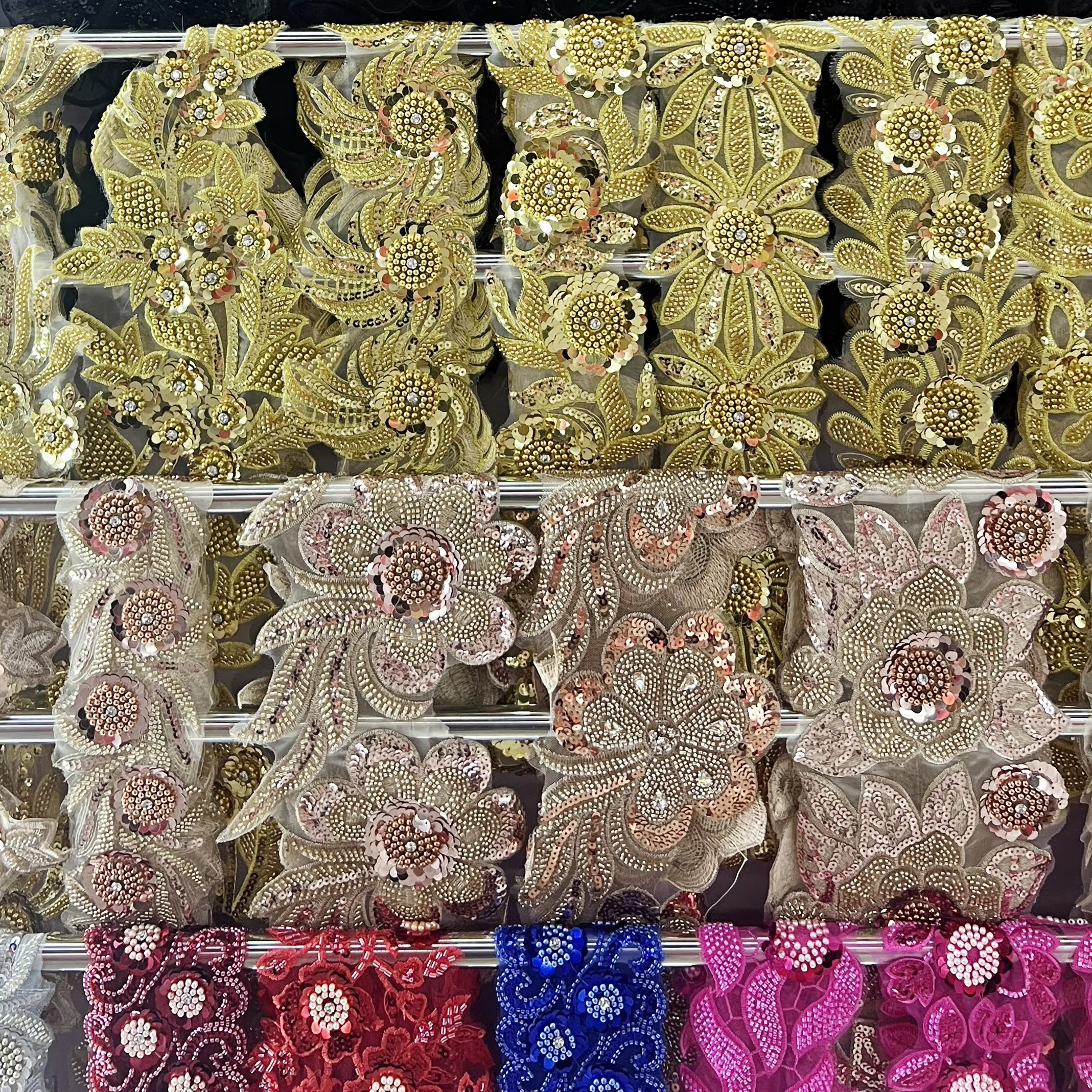 new arrival custom colorful sequin beads polyester lace embroidery lace trim