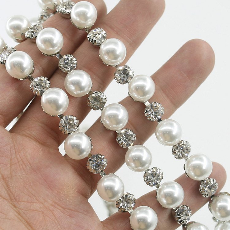 Women's 10mm Rhinestone Trim Chain Cup Decoration Paper-Made Accessory Wedding Use Crystal Lace Steel Shoes Garments Fabric